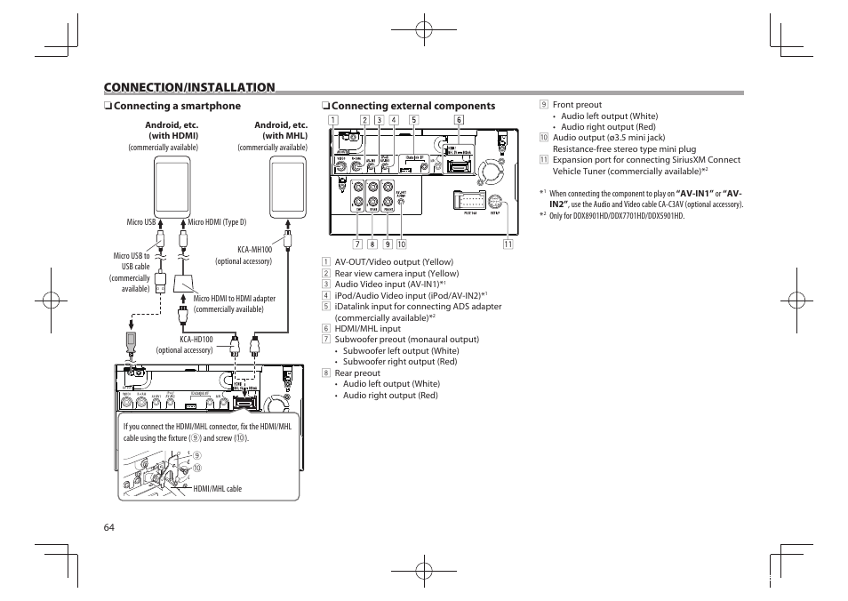 Connection/installation | Kenwood DDX5901HD User Manual | Page 64 / 76