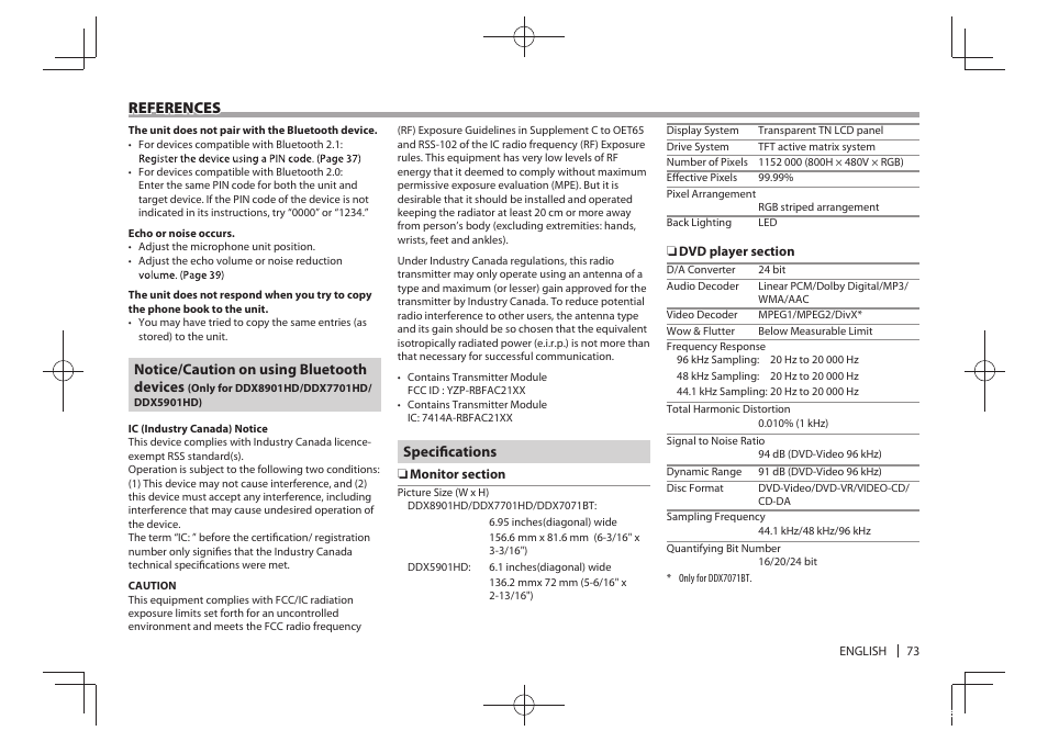 References | Kenwood DDX5901HD User Manual | Page 73 / 76