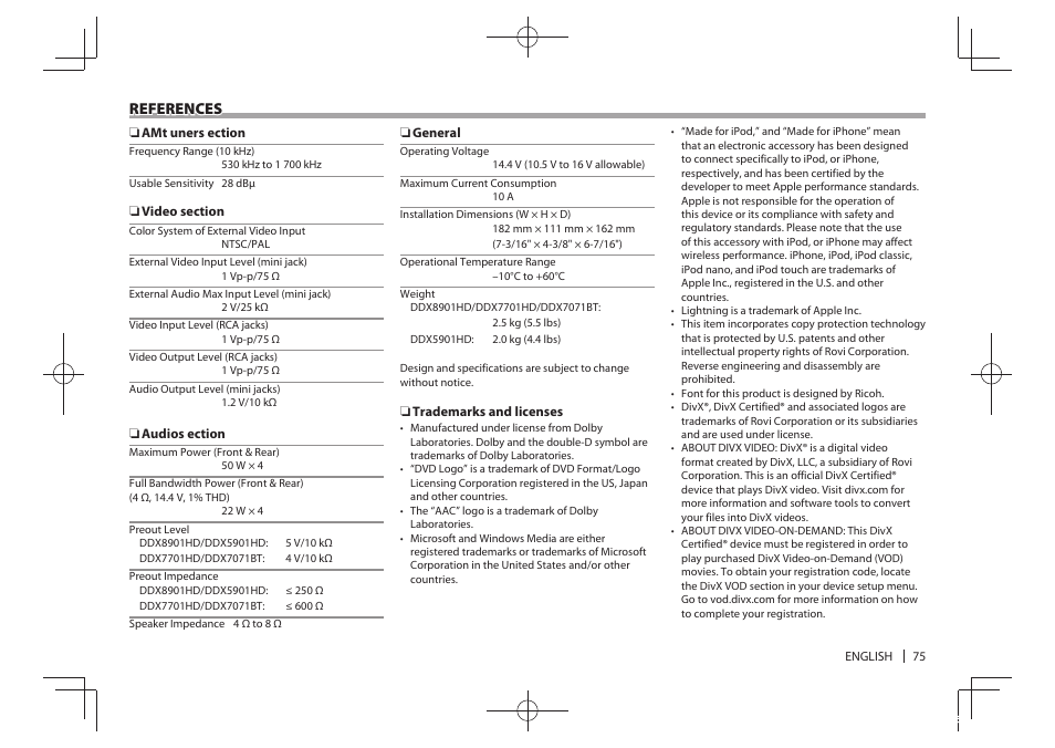 References | Kenwood DDX5901HD User Manual | Page 75 / 76