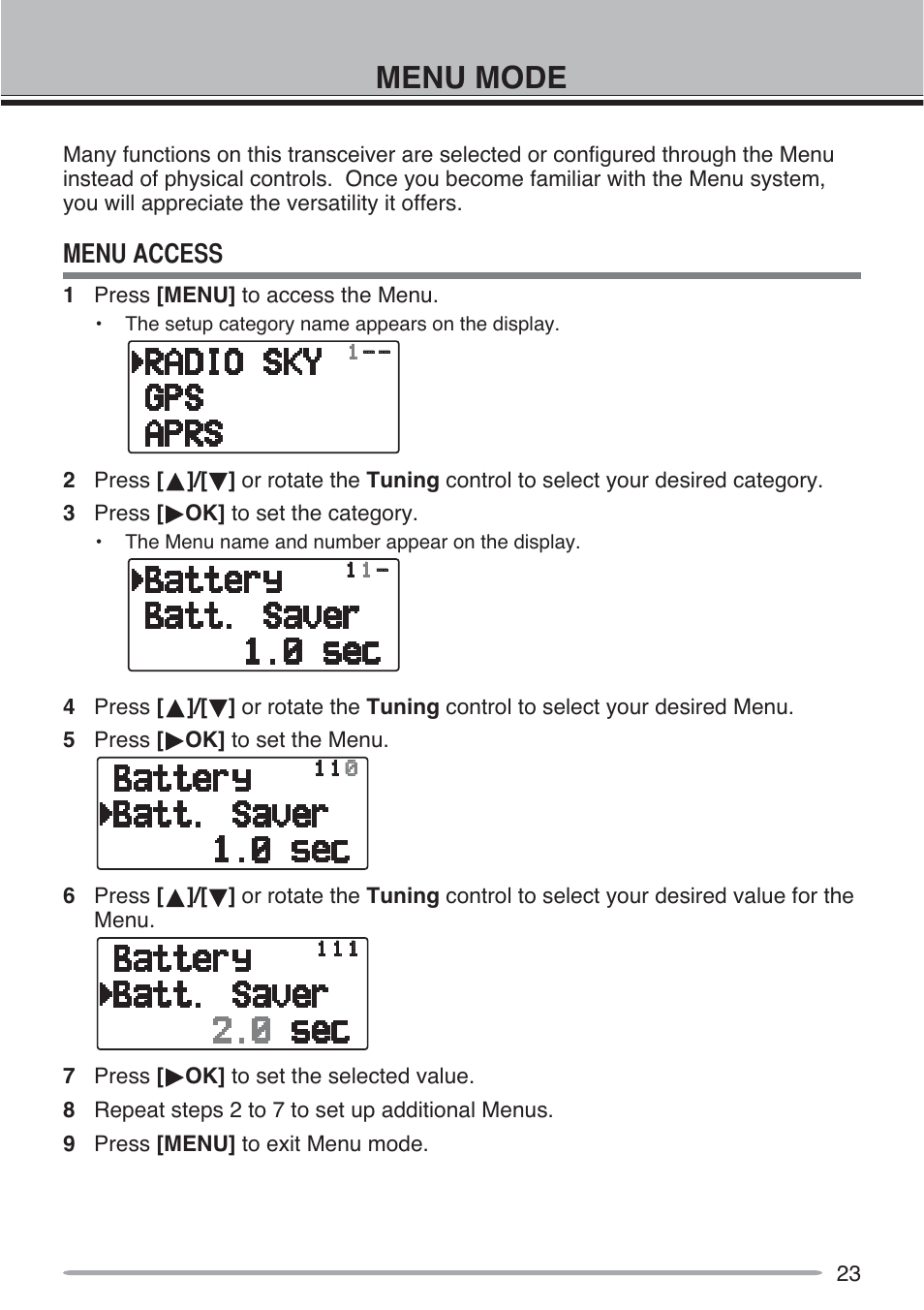 Menu mode | Kenwood TH-D72A User Manual | Page 32 / 51