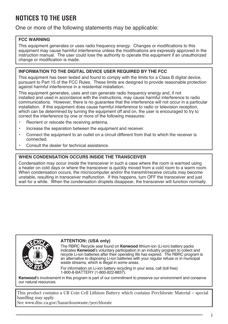 Notices to the user | Kenwood TH-D72A User Manual | Page 4 / 51