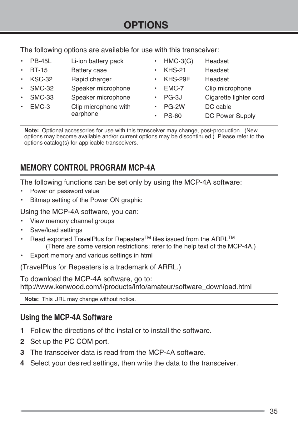 Options, 8vlqjwkh0&3$6riwzduh | Kenwood TH-D72A User Manual | Page 44 / 51