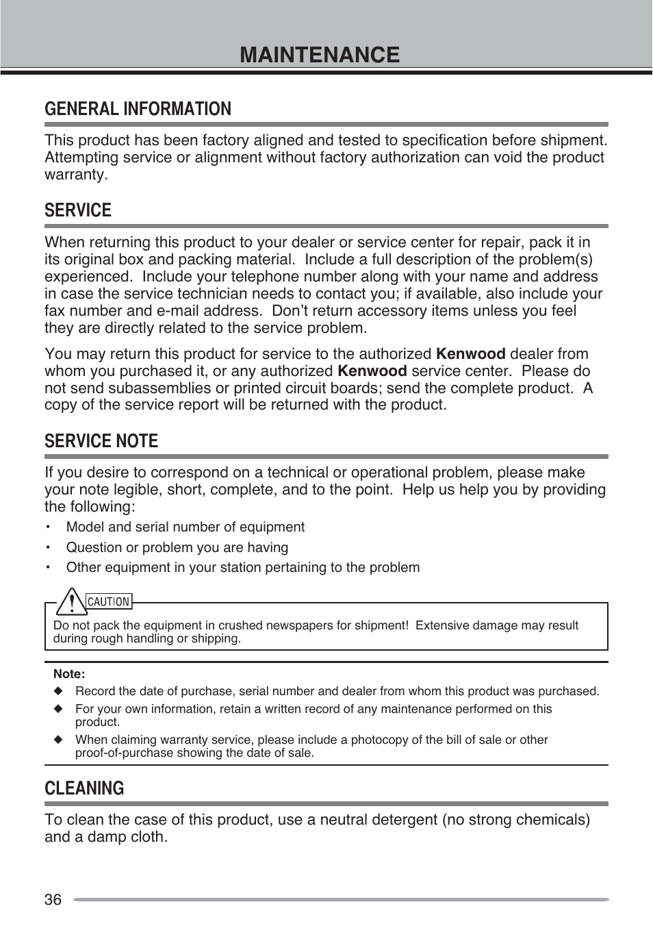 Maintenance | Kenwood TH-D72A User Manual | Page 45 / 51