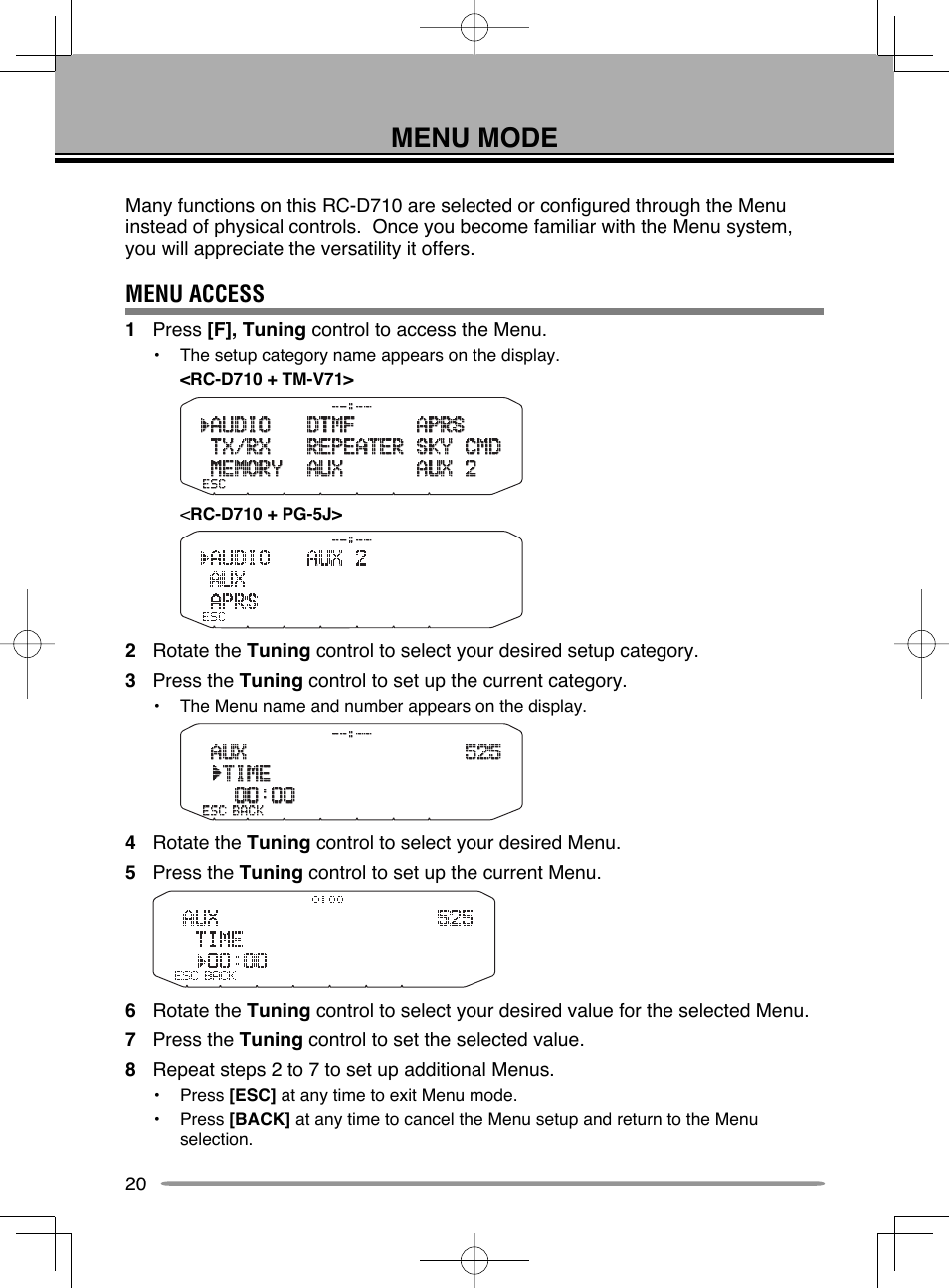 Rc-d710 e 20-33 menu op.pdf, Menu mode, Menu access | Kenwood RC-D710 User Manual | Page 26 / 42