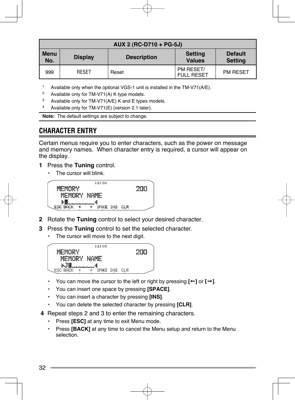 Character entry | Kenwood RC-D710 User Manual | Page 38 / 42