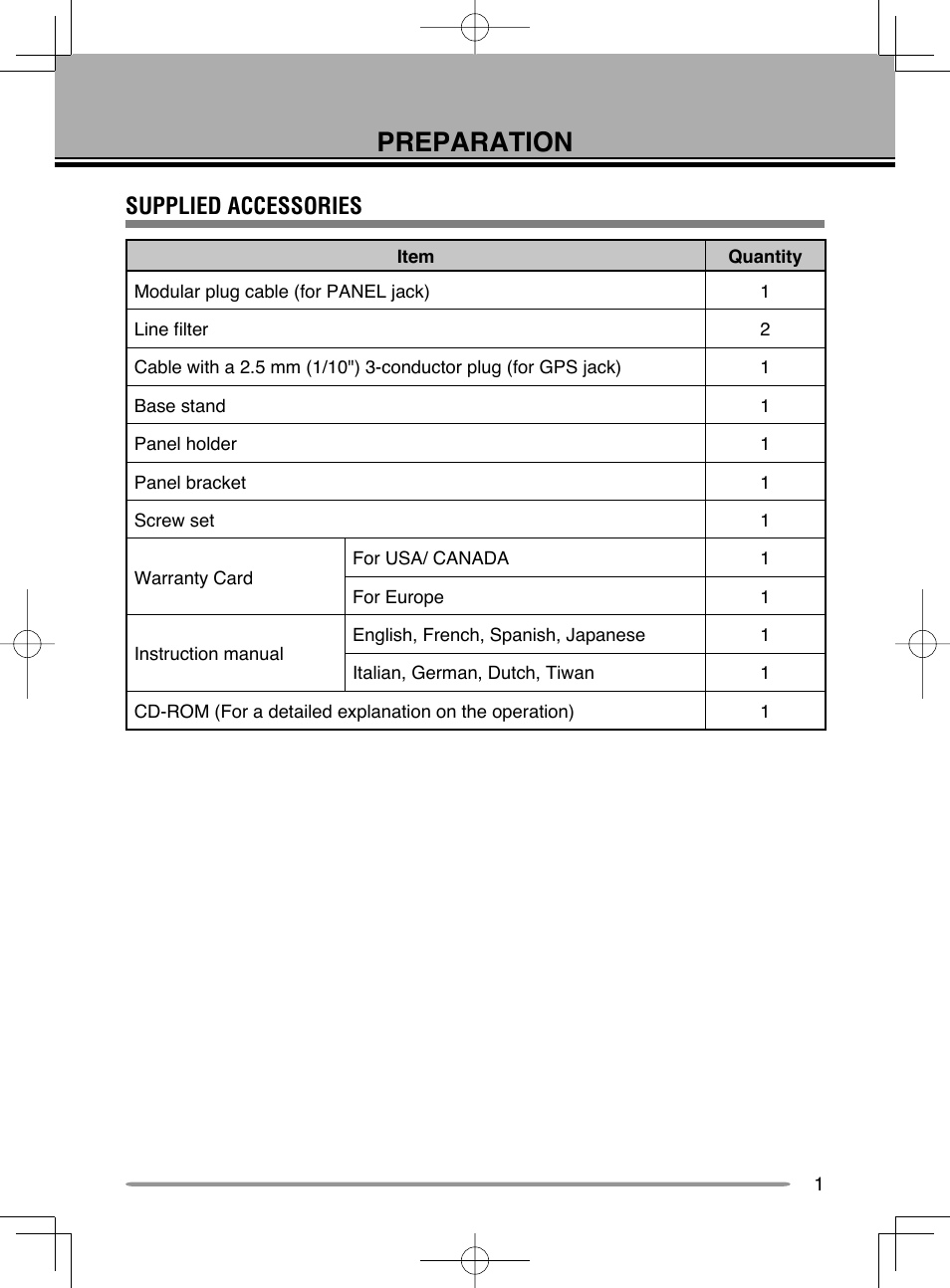 Rc-d710 e 01-05 preparation.pdf, Preparation, Supplied accessories | Kenwood RC-D710 User Manual | Page 7 / 42