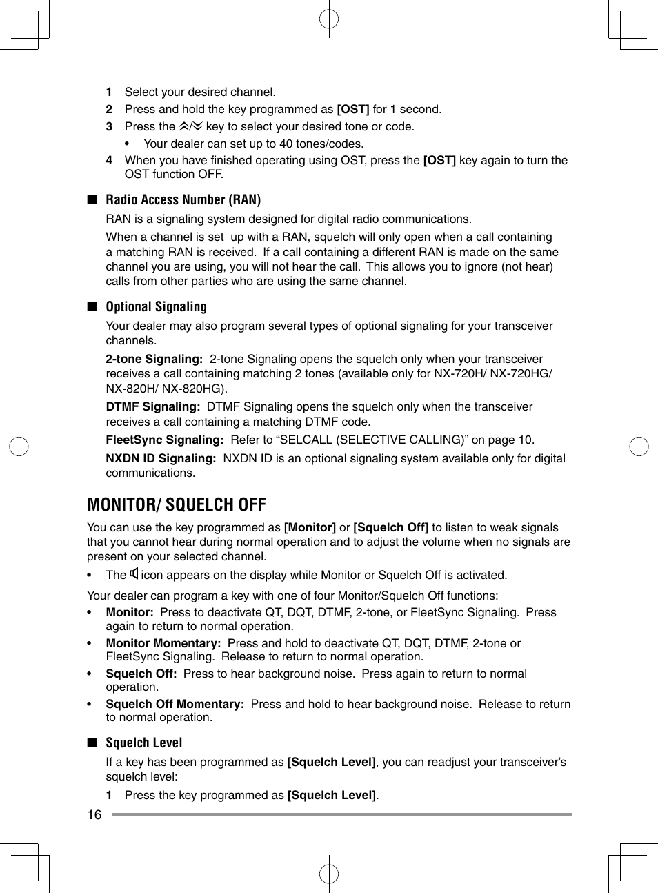 Monitor/ squelch off | Kenwood NX-920G User Manual | Page 22 / 72