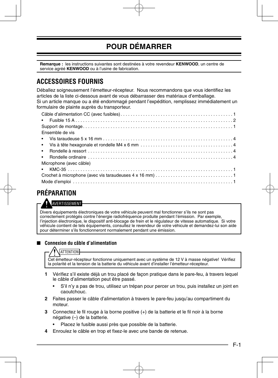 Pour démarrer, Accessoires fournis, Préparation | Kenwood NX-920G User Manual | Page 29 / 72