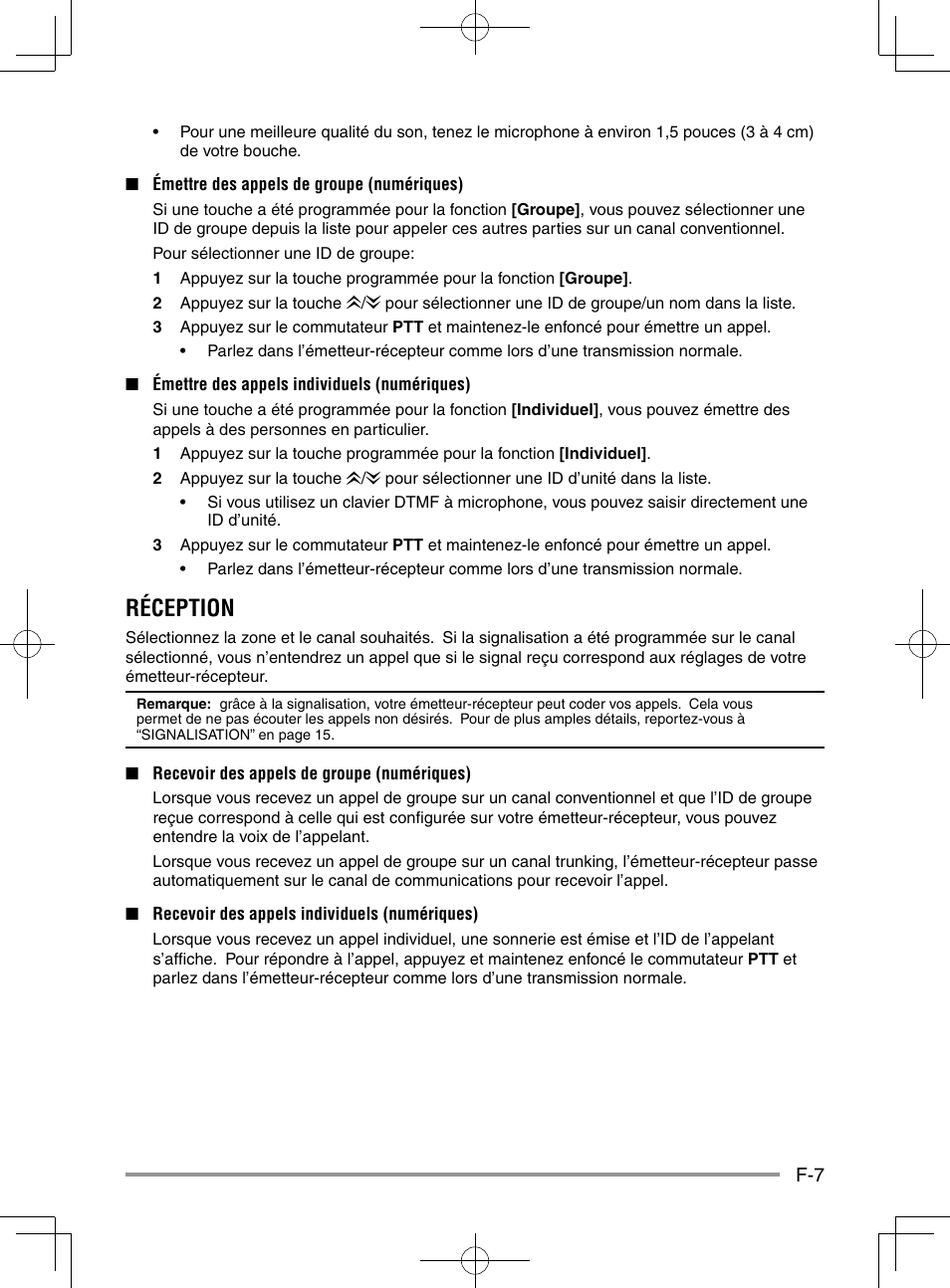 Réception | Kenwood NX-920G User Manual | Page 35 / 72