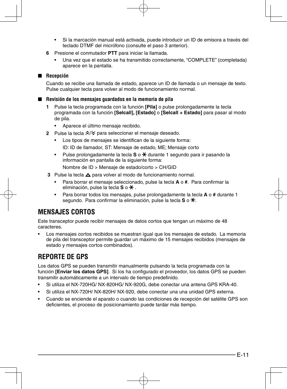 Mensajes cortos, Reporte de gps | Kenwood NX-920G User Manual | Page 61 / 72