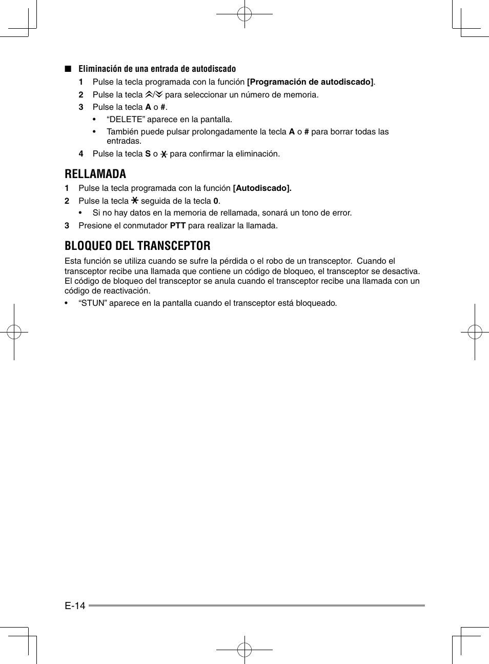 Rellamada, Bloqueo del transceptor | Kenwood NX-920G User Manual | Page 64 / 72