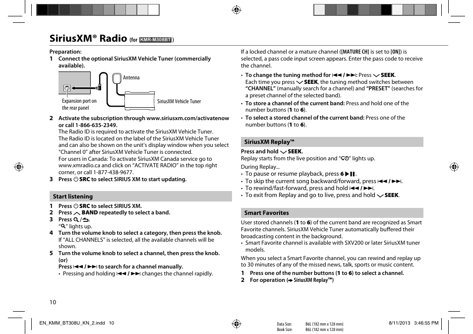 Siriusxm® radio | Kenwood KMR-M308BT User Manual | Page 10 / 70