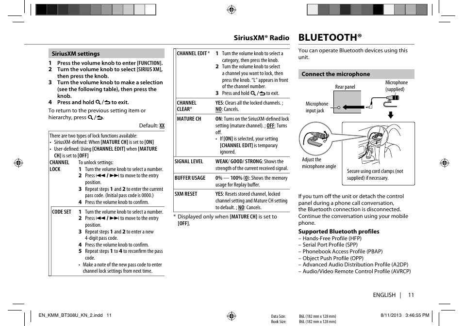 Bluetooth | Kenwood KMR-M308BT User Manual | Page 11 / 70