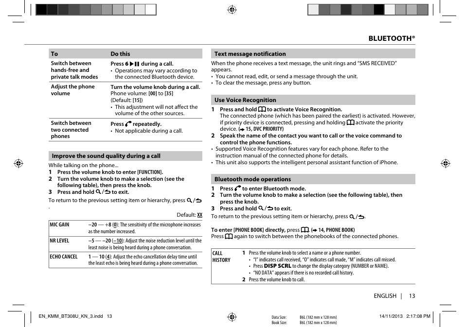 Kenwood KMR-M308BT User Manual | Page 13 / 70