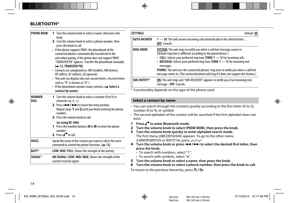 Kenwood KMR-M308BT User Manual | Page 14 / 70