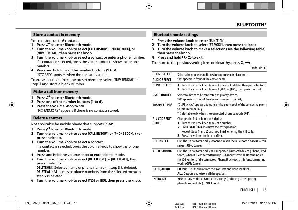 Kenwood KMR-M308BT User Manual | Page 15 / 70