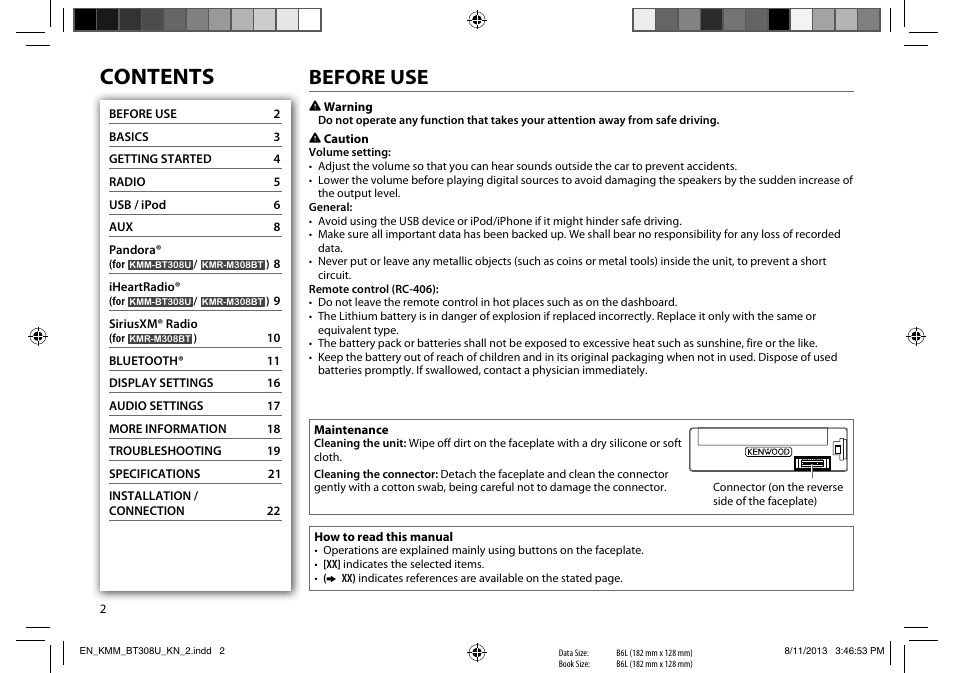 Kenwood KMR-M308BT User Manual | Page 2 / 70