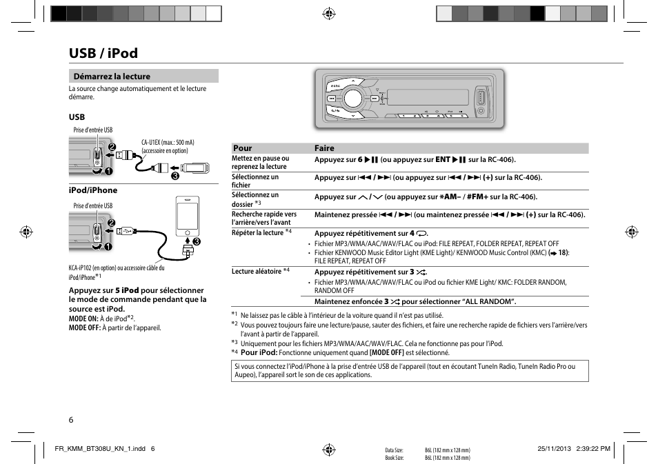 Usb / ipod | Kenwood KMR-M308BT User Manual | Page 28 / 70