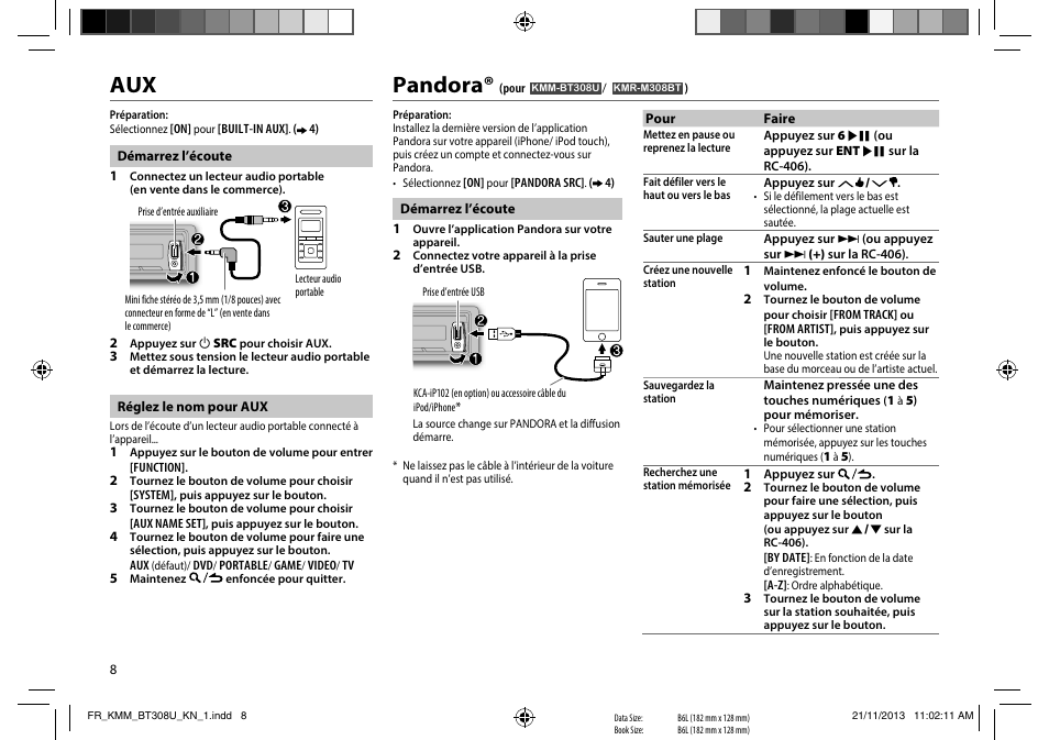 Pandora | Kenwood KMR-M308BT User Manual | Page 30 / 70