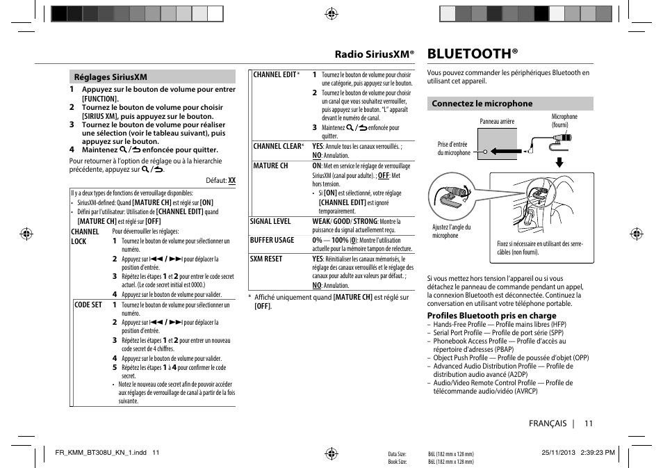 Bluetooth, Radio siriusxm | Kenwood KMR-M308BT User Manual | Page 33 / 70