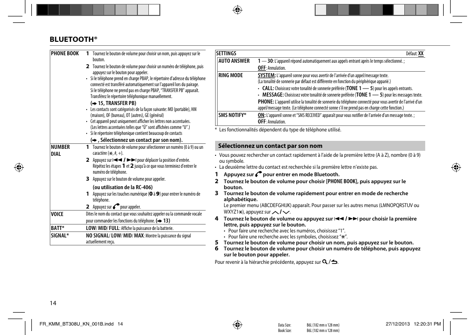 Bluetooth | Kenwood KMR-M308BT User Manual | Page 36 / 70