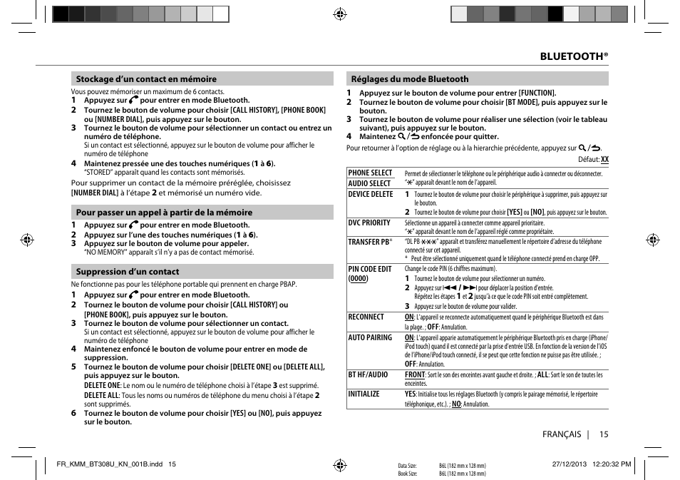 Bluetooth | Kenwood KMR-M308BT User Manual | Page 37 / 70