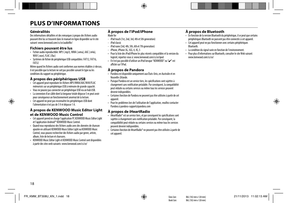 Plus d’informations | Kenwood KMR-M308BT User Manual | Page 40 / 70