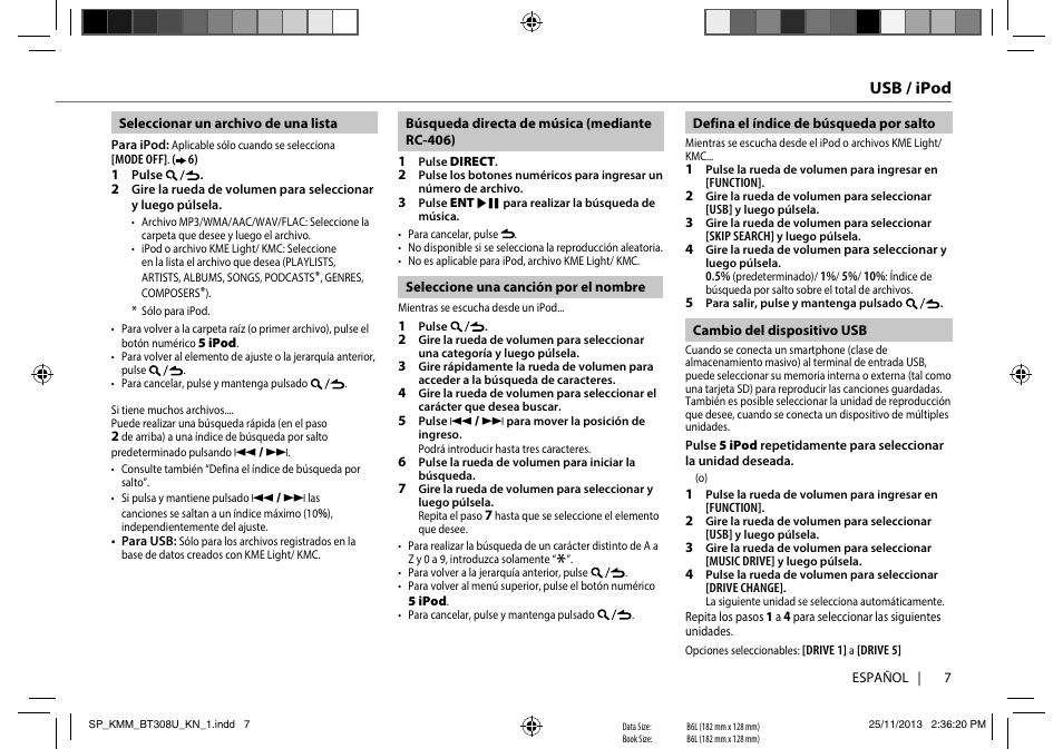 Usb / ipod | Kenwood KMR-M308BT User Manual | Page 51 / 70