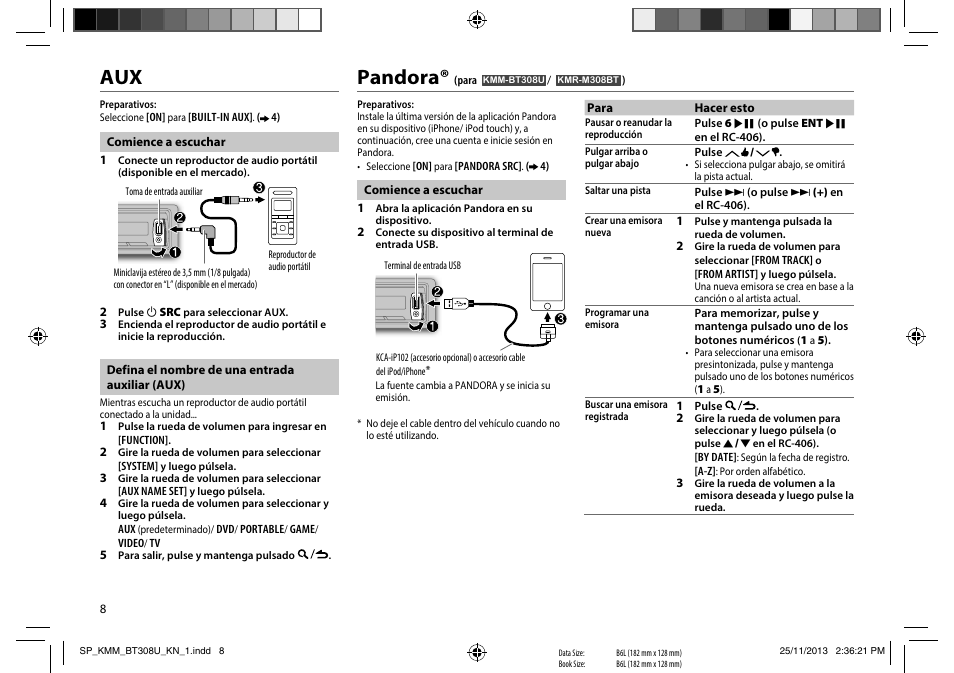 Pandora | Kenwood KMR-M308BT User Manual | Page 52 / 70