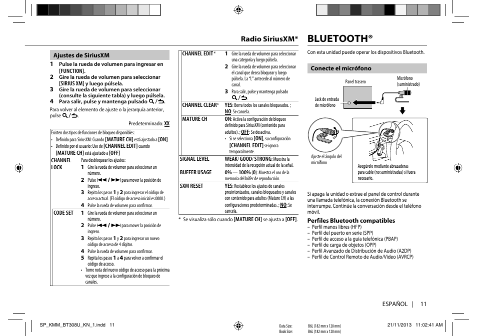 Bluetooth, Radio siriusxm | Kenwood KMR-M308BT User Manual | Page 55 / 70