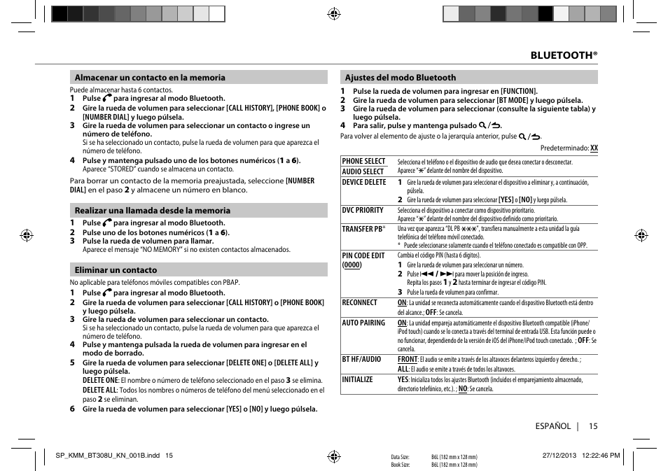 Bluetooth | Kenwood KMR-M308BT User Manual | Page 59 / 70