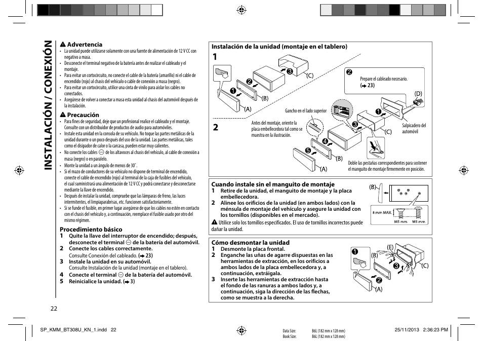 Instalación / conexión | Kenwood KMR-M308BT User Manual | Page 66 / 70