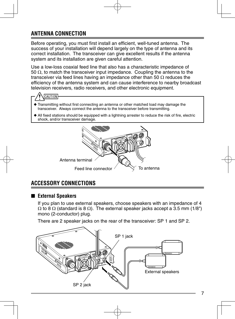 Antenna connection, Accessory connections | Kenwood TM-D710GA User Manual | Page 15 / 55