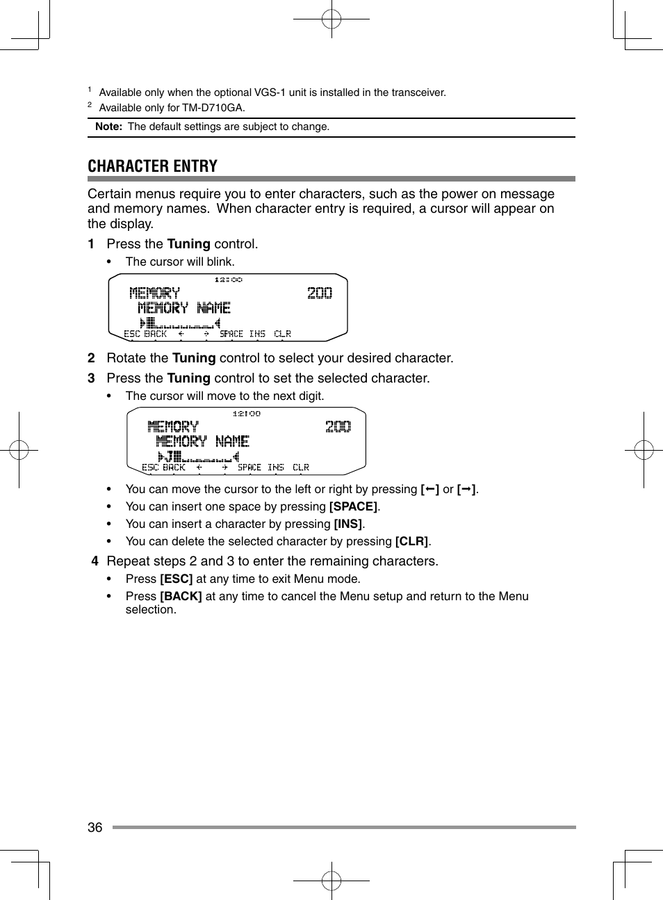 Character entry | Kenwood TM-D710GA User Manual | Page 44 / 55