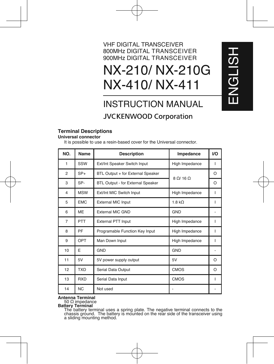 English, Instruction manual | Kenwood NX-210G User Manual | Page 3 / 48