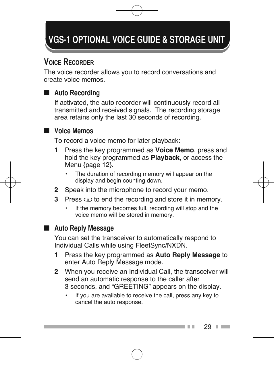 Vgs-1 optional voice guide & storage unit | Kenwood NX-210G User Manual | Page 43 / 48