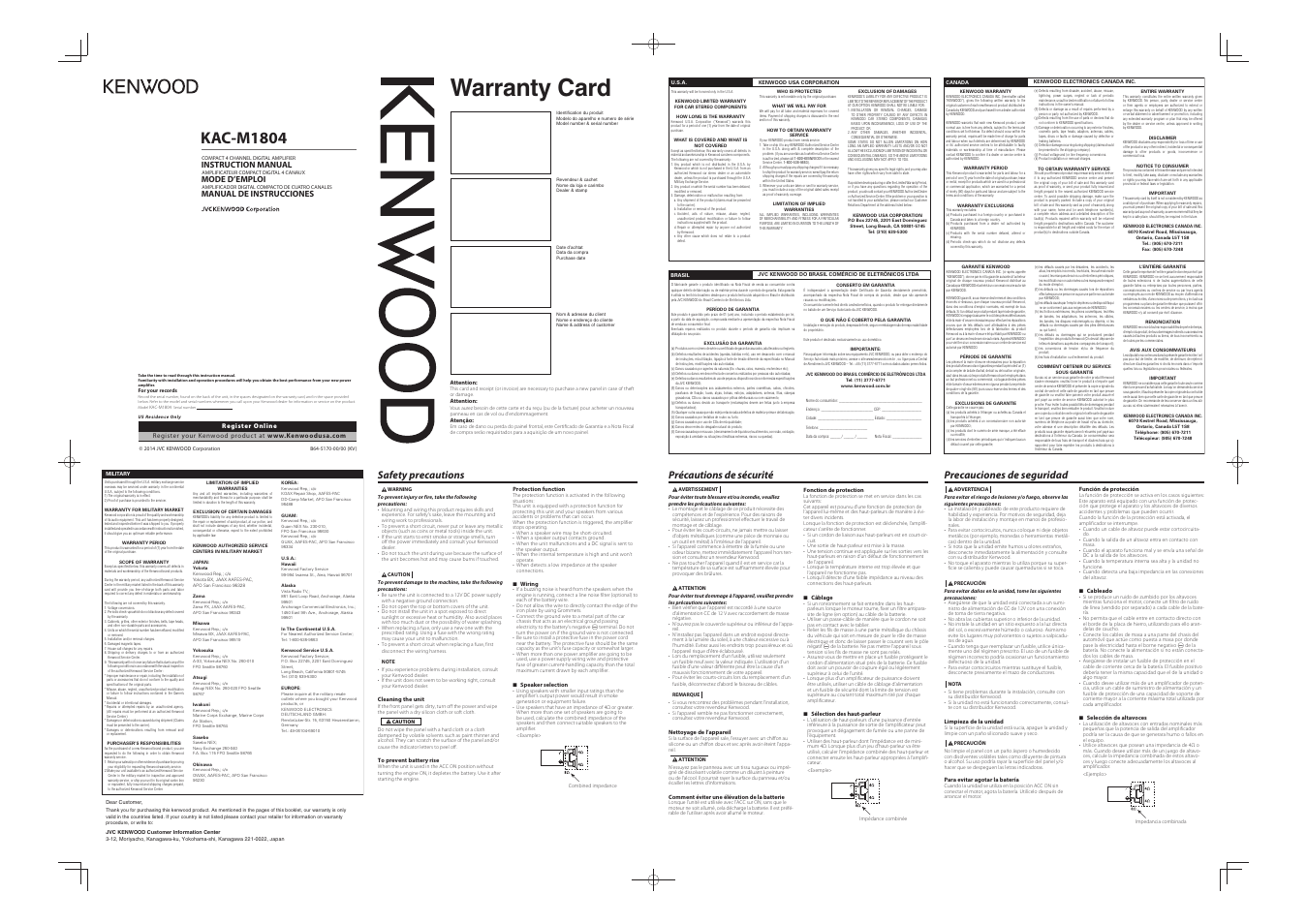 Kenwood KAC-M1804 User Manual | 2 pages