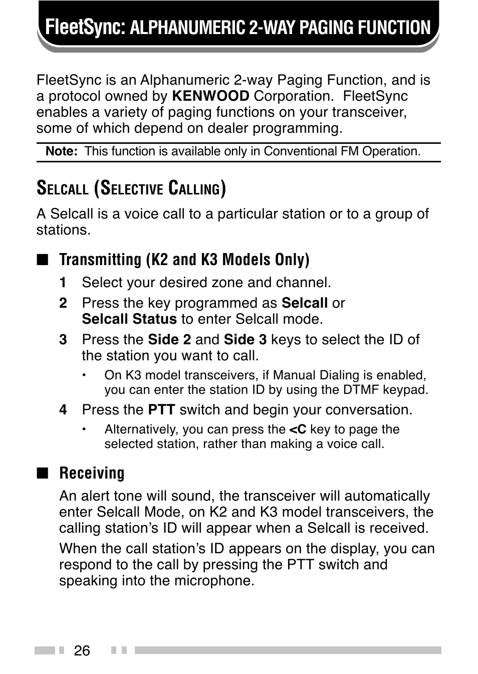 Fleetsync, Alphanumeric 2-way paging function | Kenwood TK-5210G/5310G User Manual | Page 34 / 60