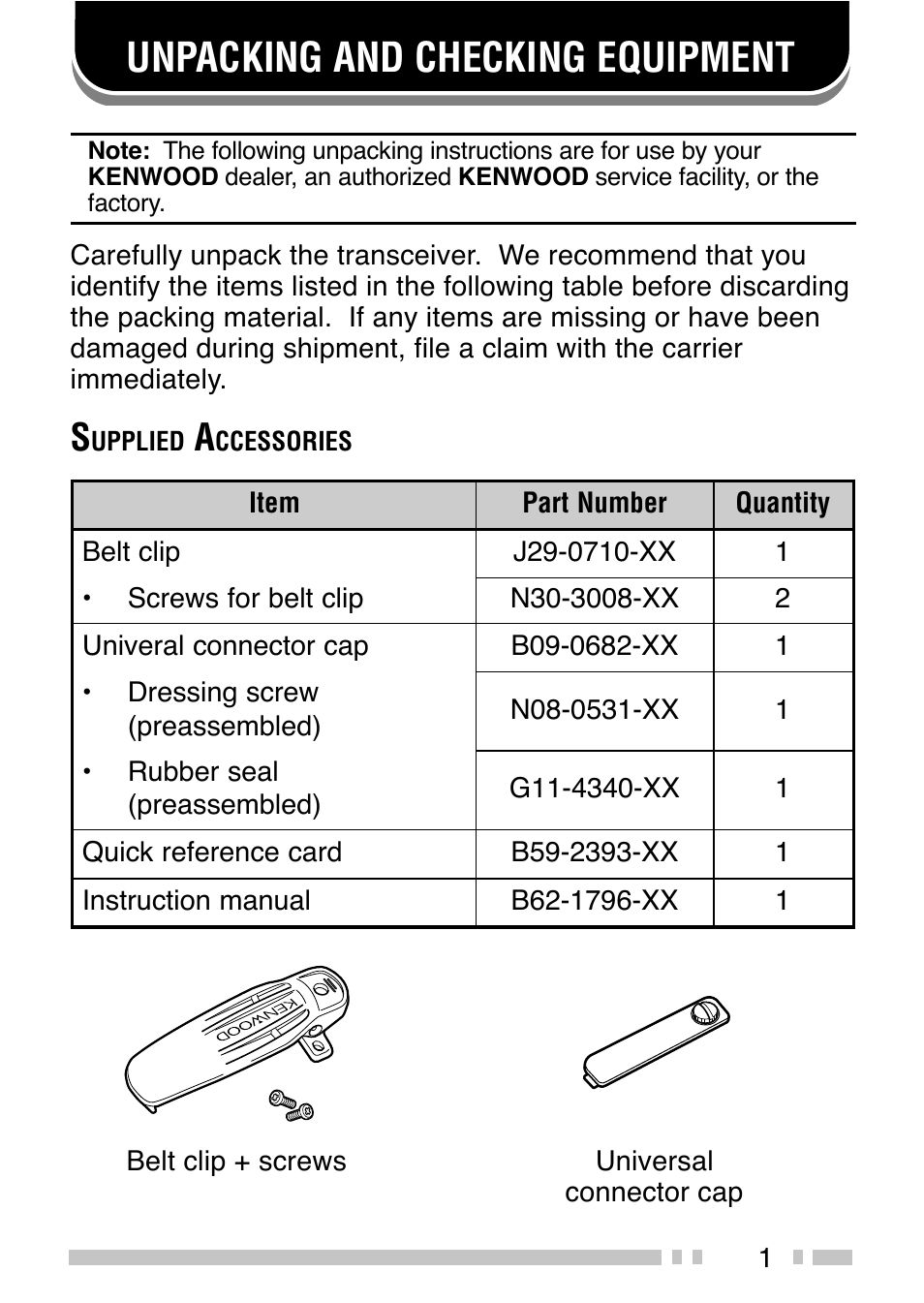 Unpacking and checking equipment | Kenwood TK-5210G/5310G User Manual | Page 9 / 60