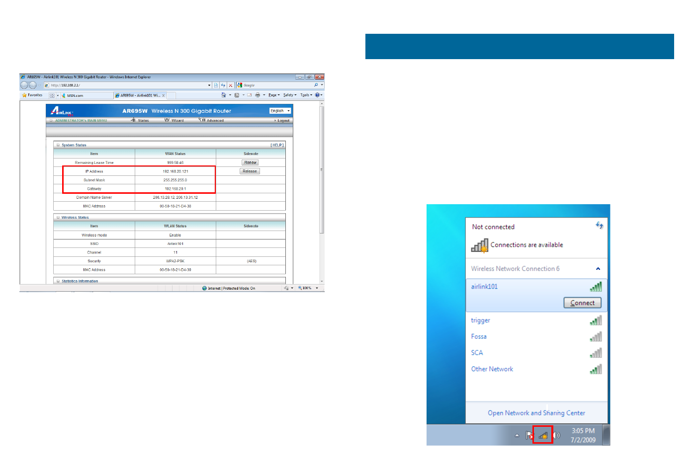 Connect to the router wirelessly | Airlink101 AR695W User Manual | Page 7 / 9