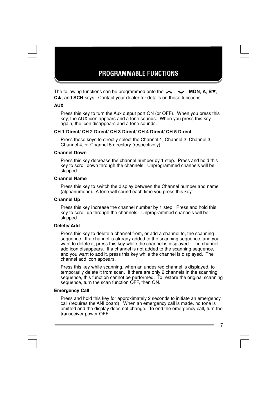 Programmable functions | Kenwood TK-6110 User Manual | Page 11 / 20
