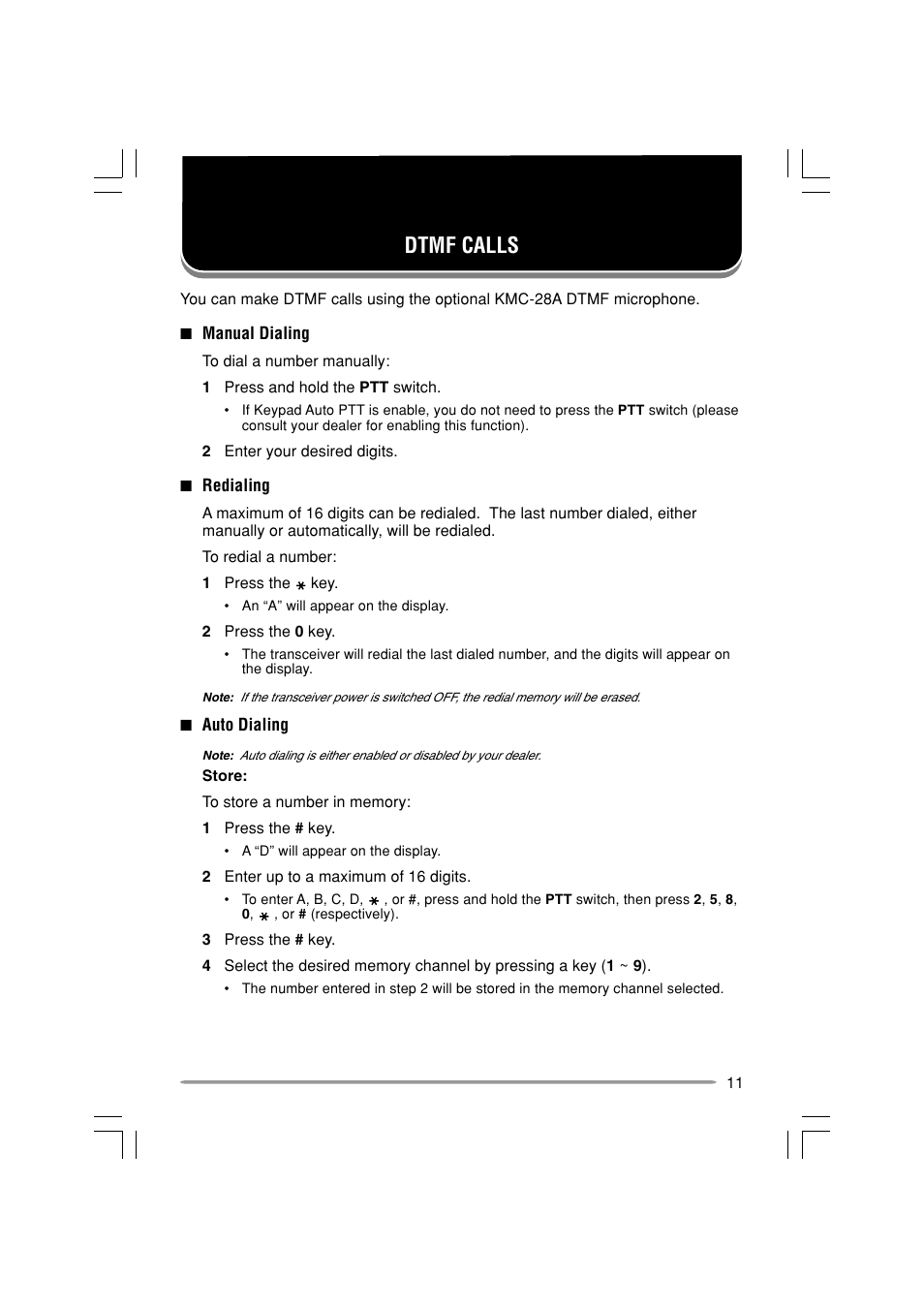 Dtmf calls | Kenwood TK-6110 User Manual | Page 15 / 20