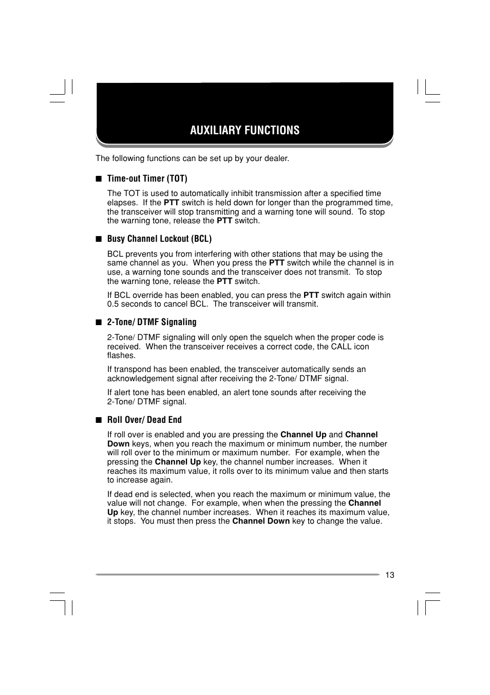 Auxiliary functions | Kenwood TK-6110 User Manual | Page 17 / 20