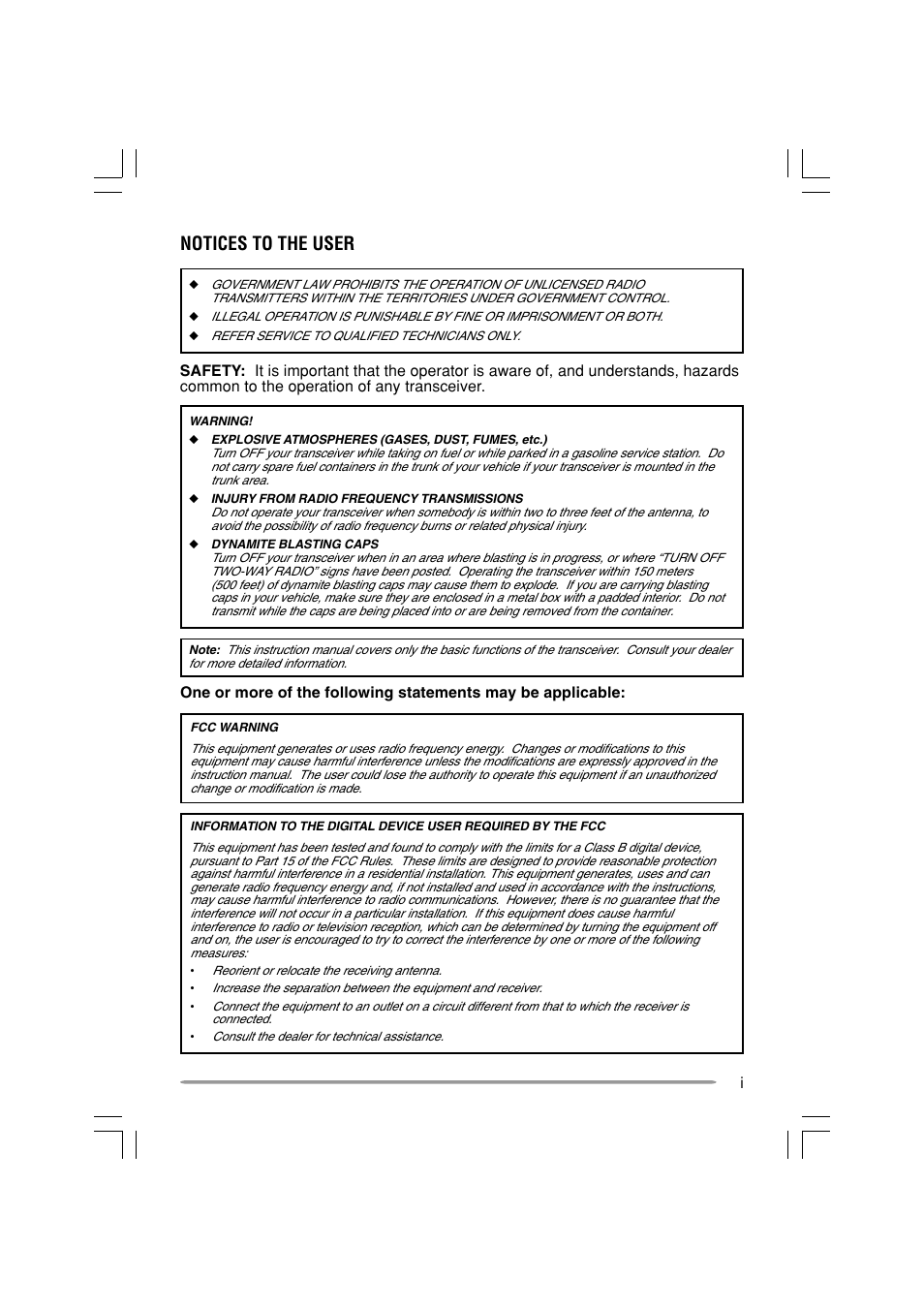 Notices to the user | Kenwood TK-6110 User Manual | Page 3 / 20