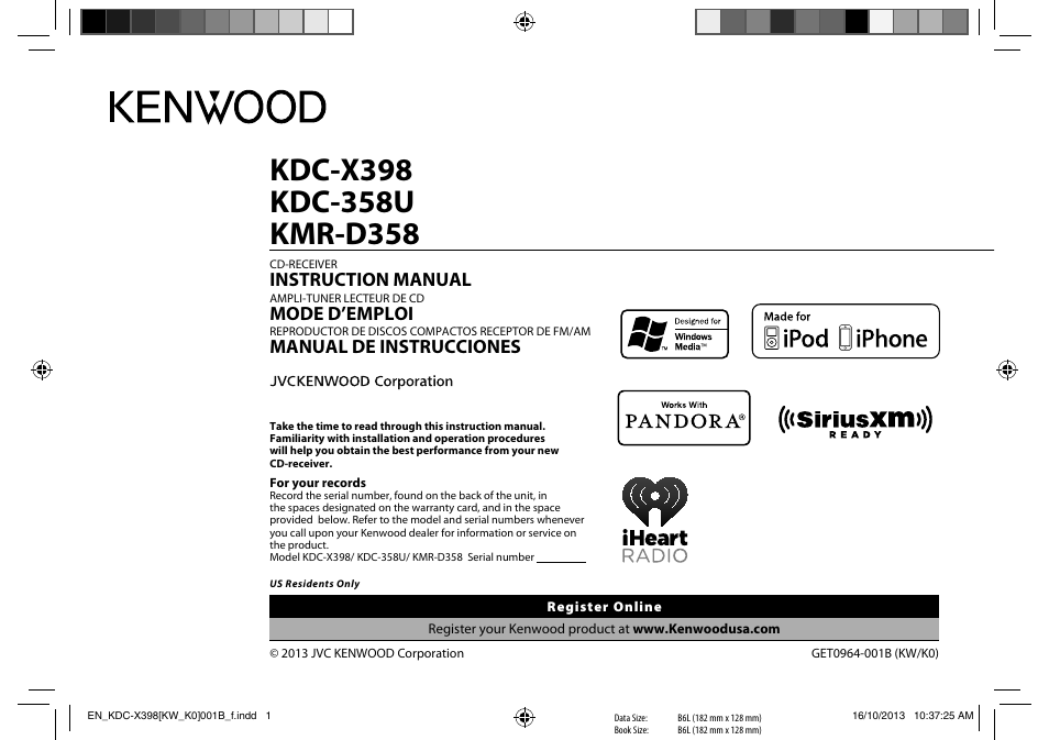 Kenwood KMR-D358 User Manual | 52 pages