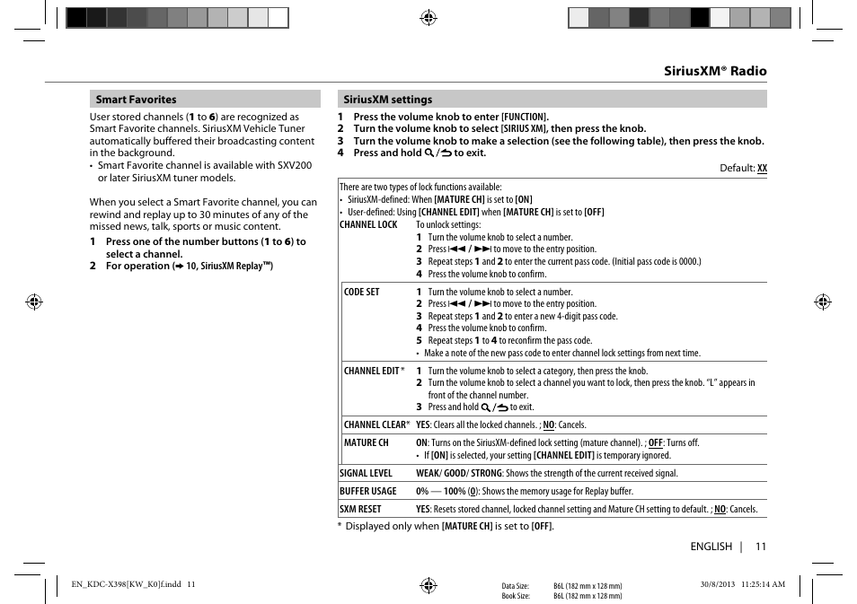 Siriusxm® radio | Kenwood KMR-D358 User Manual | Page 11 / 52