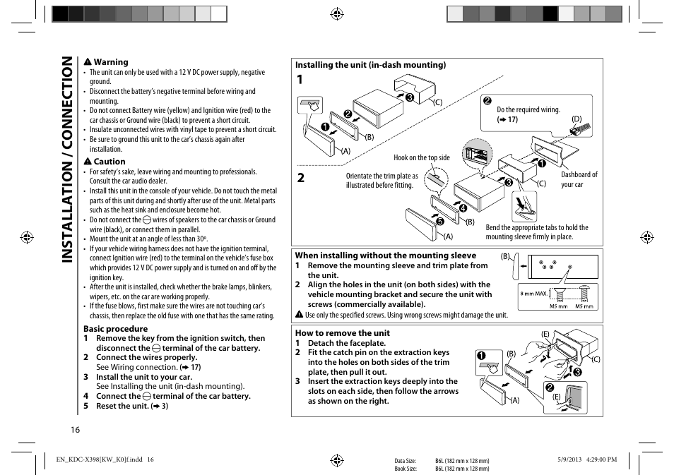 Installation / connection | Kenwood KMR-D358 User Manual | Page 16 / 52