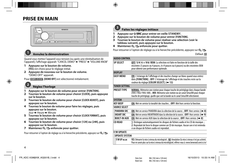 Prise en main | Kenwood KMR-D358 User Manual | Page 20 / 52