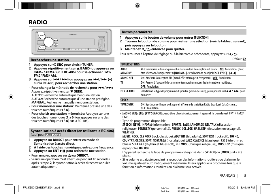 Radio | Kenwood KMR-D358 User Manual | Page 21 / 52