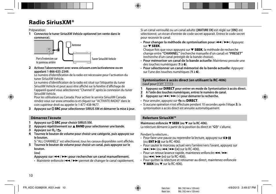 Radio siriusxm | Kenwood KMR-D358 User Manual | Page 26 / 52